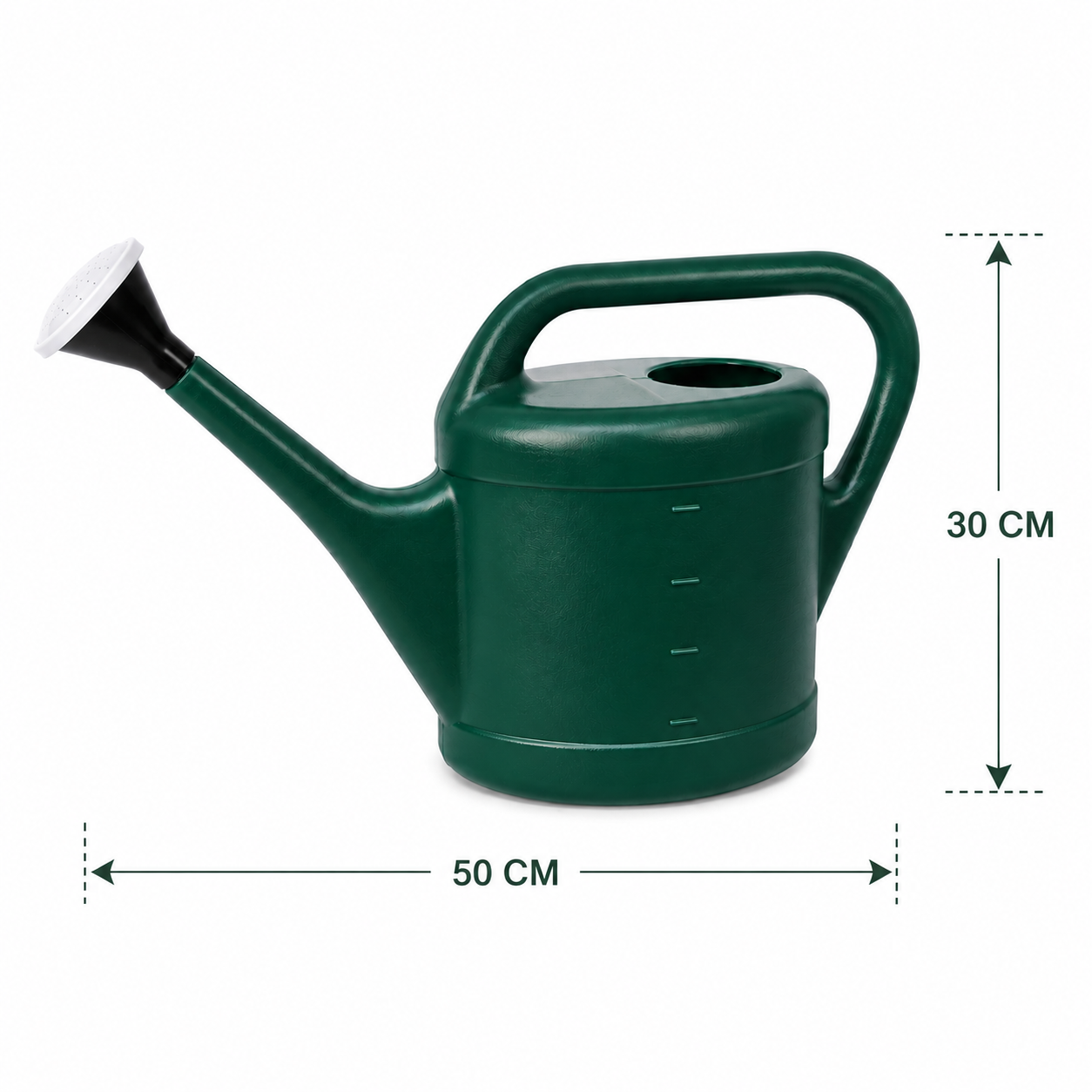 Regadera verde de plástico de 5 litros para plantas con medidas