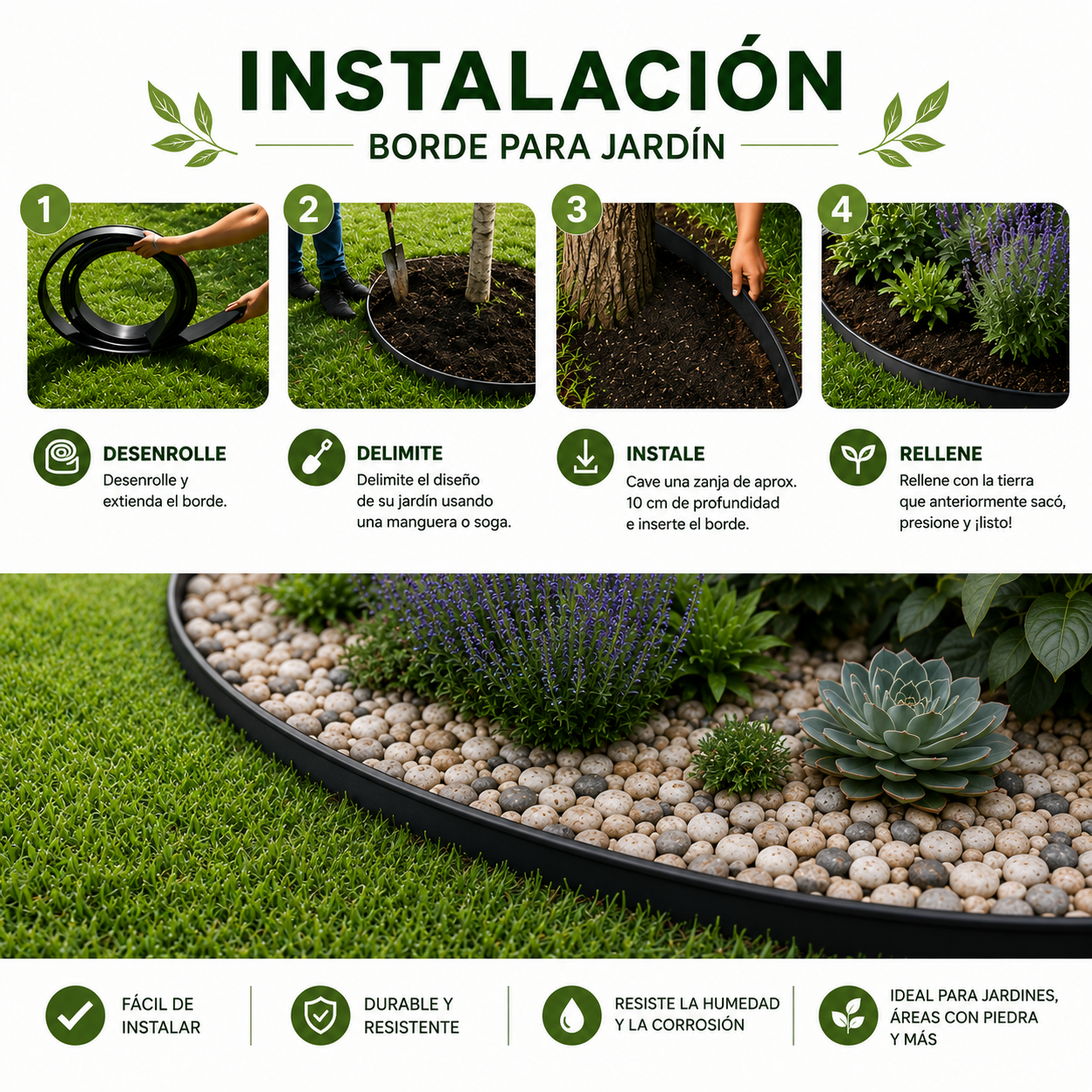 borde negro para jardín